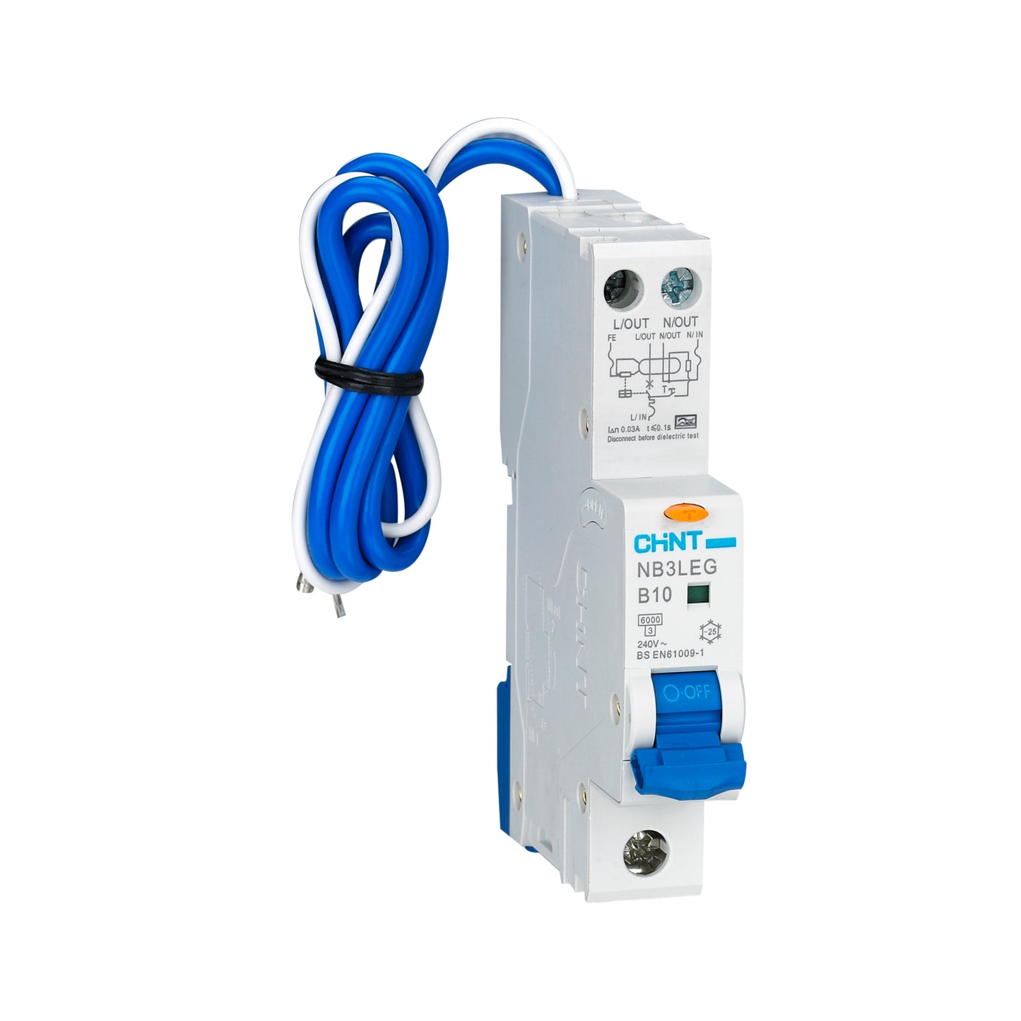 10A B Curve 30mA A Type 6KA 1P+N RCBO (NB3LEG-B10)