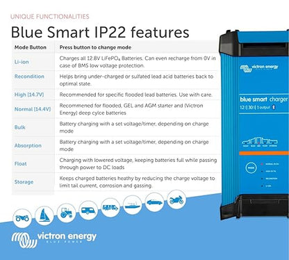 Victron Battery Charger 12/30 - Indoor (IP22) Blue Smart - 1 Output 230V UK