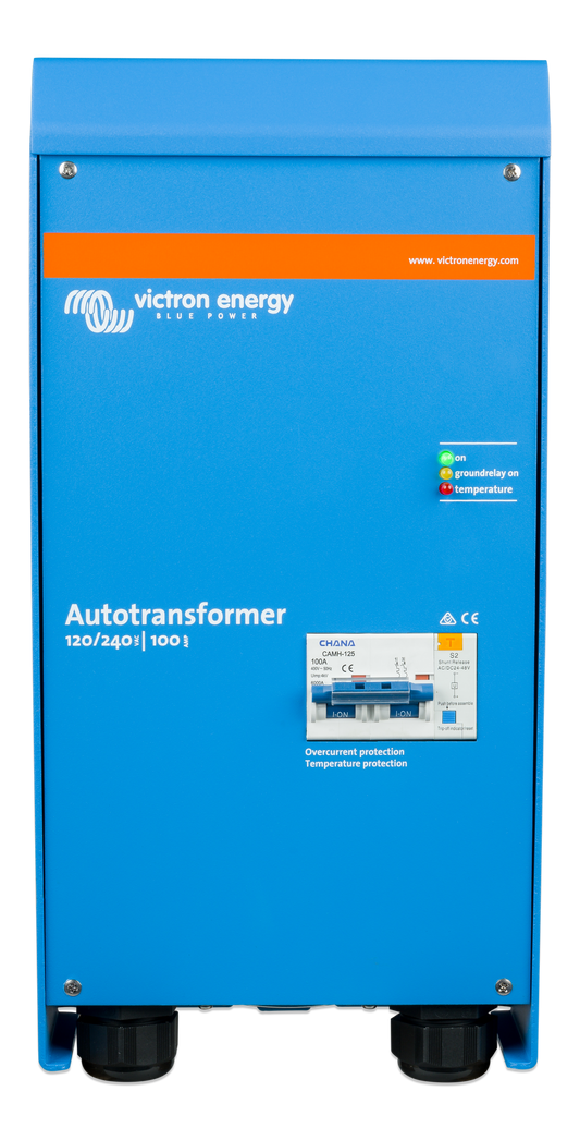Front view of Victron Autotransformer 120/240V 100A enclosed unit