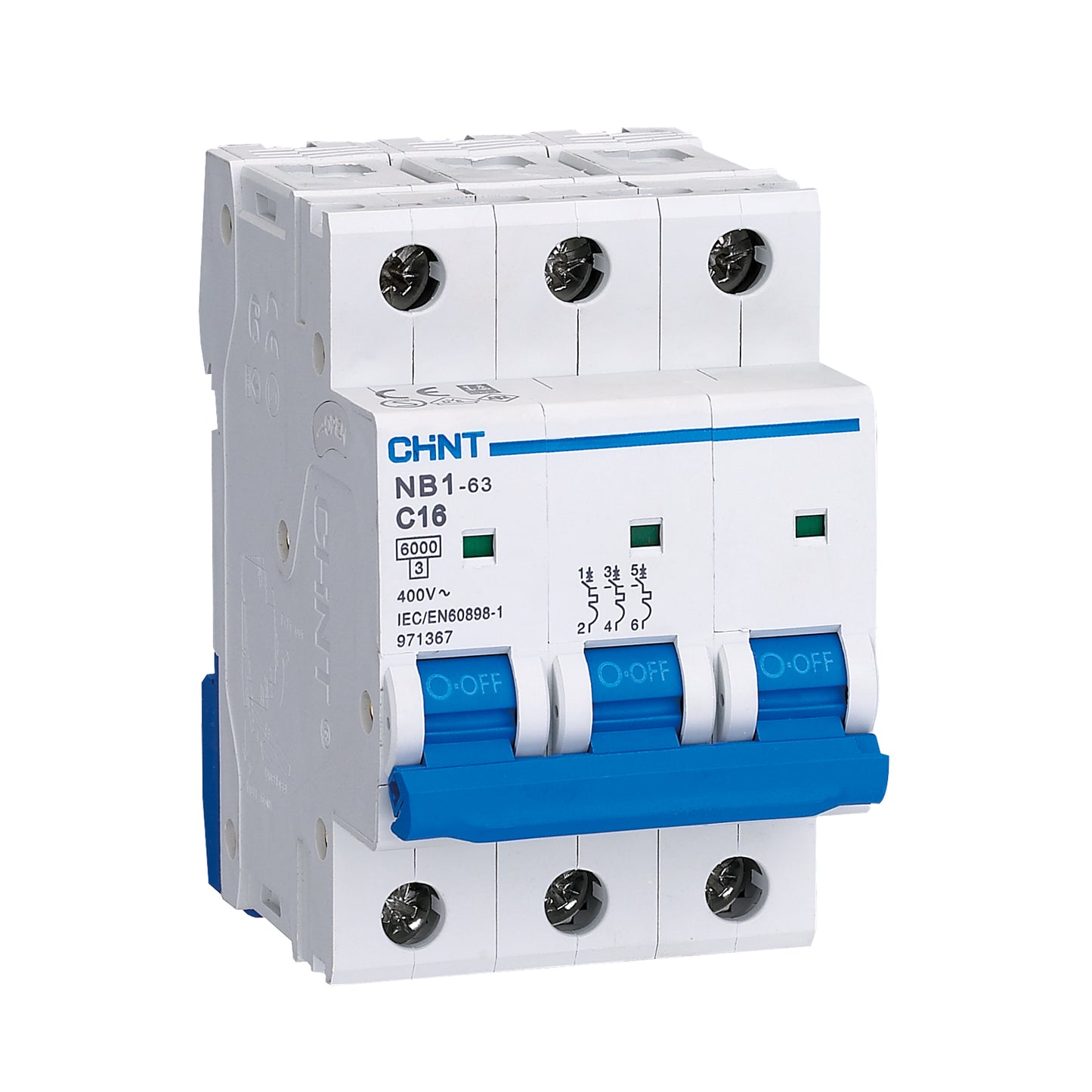MCB 2A 3P+N B Curve 6kA (NB1-63-3PN-B02)