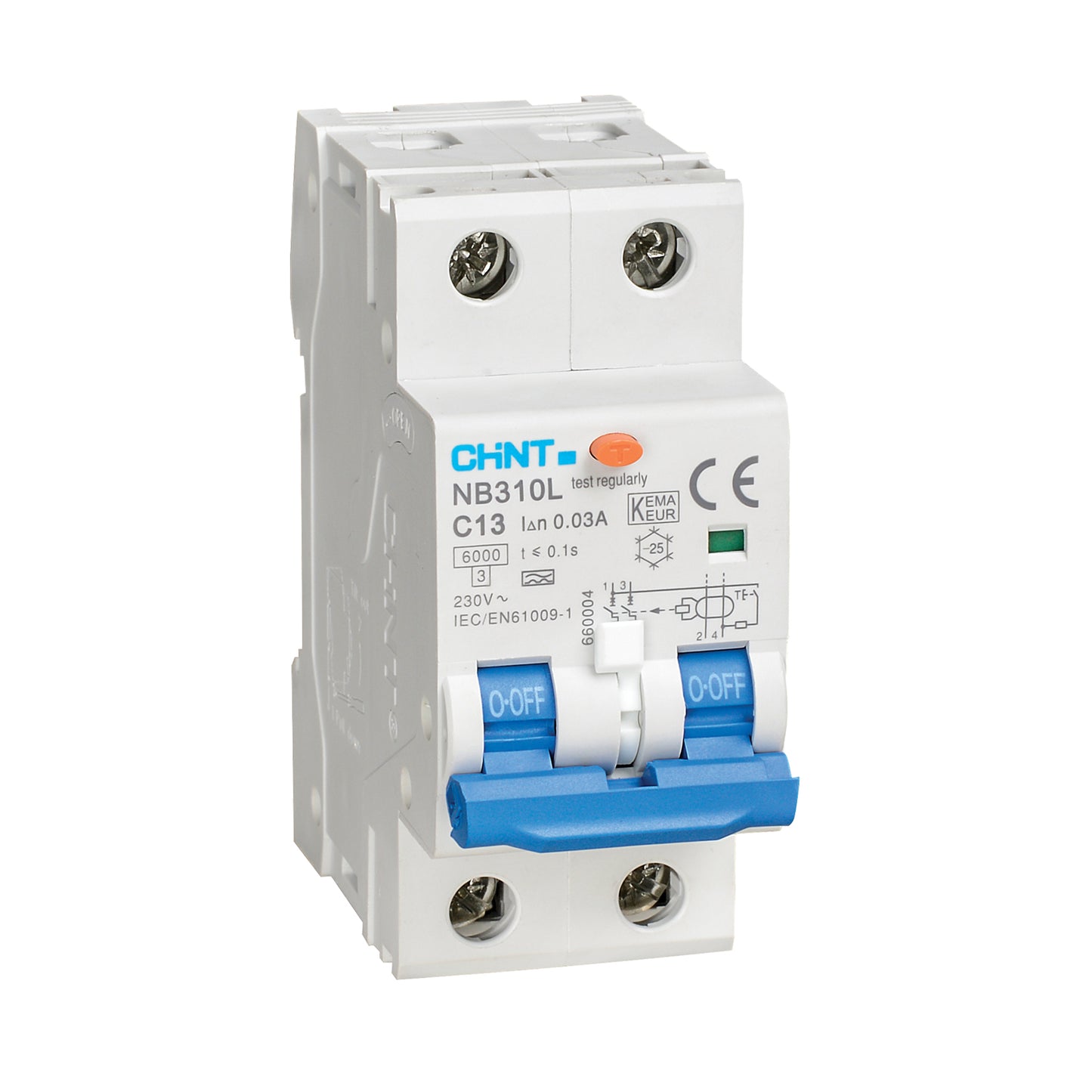 CHINT 20A 2-Pole B-Curve A-Type RCBO (NB310L-2P-B20)
