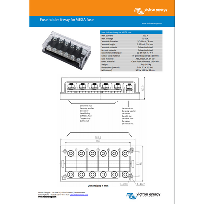 Victron Energy 6-Way Fuse Holder With Busbar for MEGA fuse