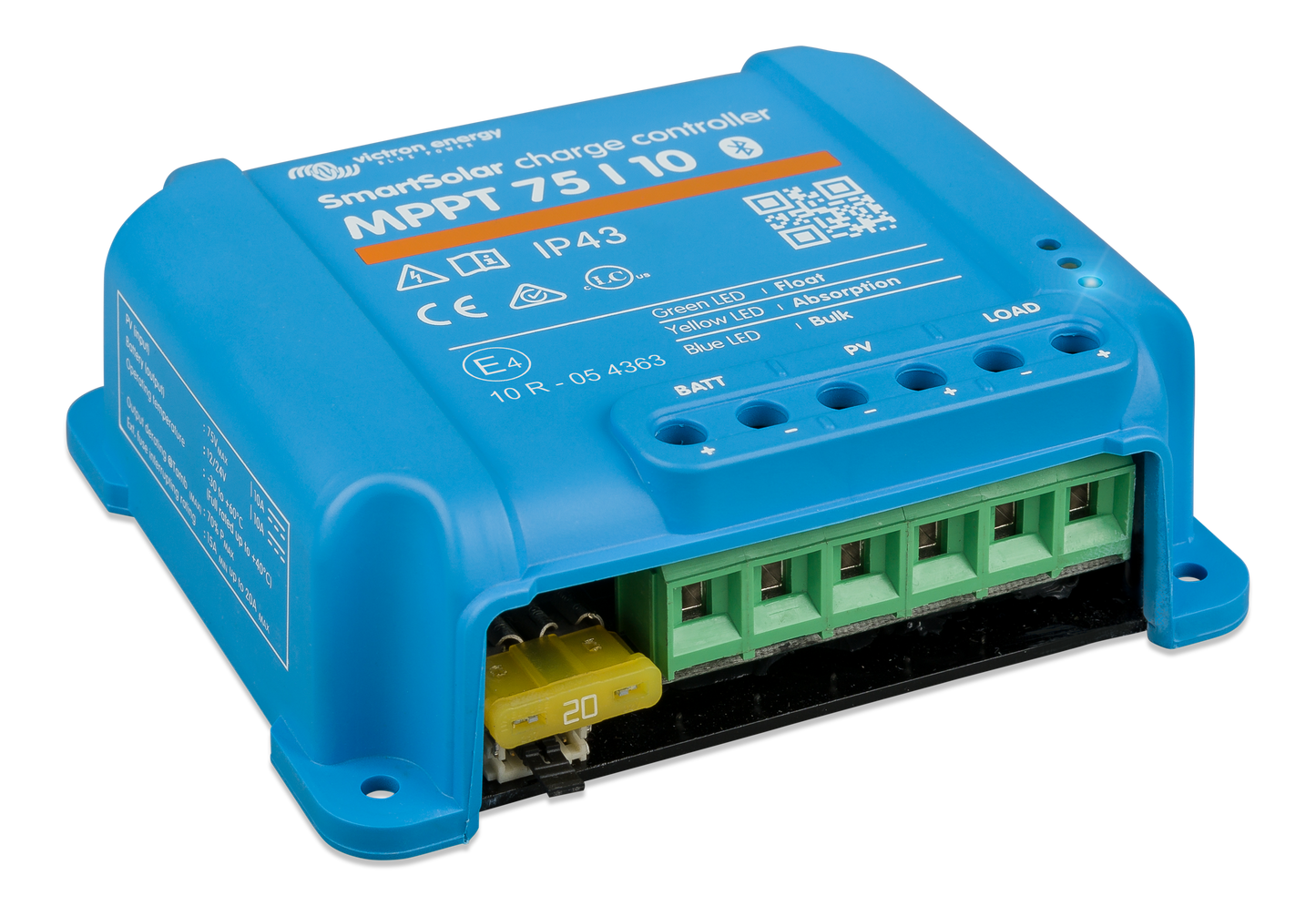 Victron SmartSolar MPPT 75/10 compact 12 V / 24 V 10 A charge controller with 75 V PV input, blue casing.