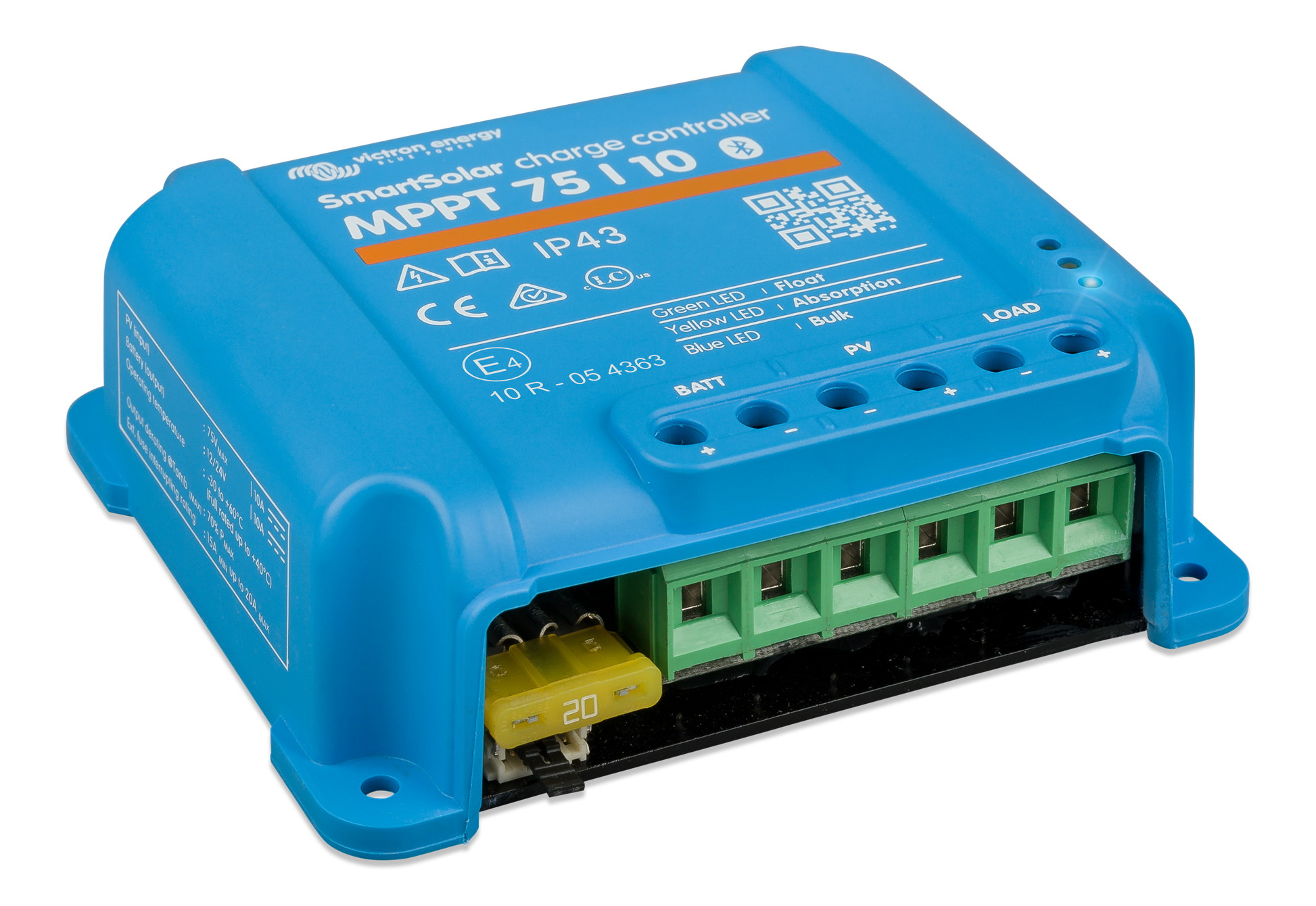 Victron SmartSolar MPPT 75/10 compact 12 V / 24 V 10 A charge controller with 75 V PV input, blue casing.