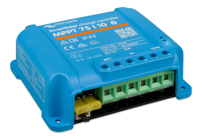 Victron SmartSolar MPPT 75/10 compact 12 V / 24 V 10 A charge controller with 75 V PV input, blue casing.