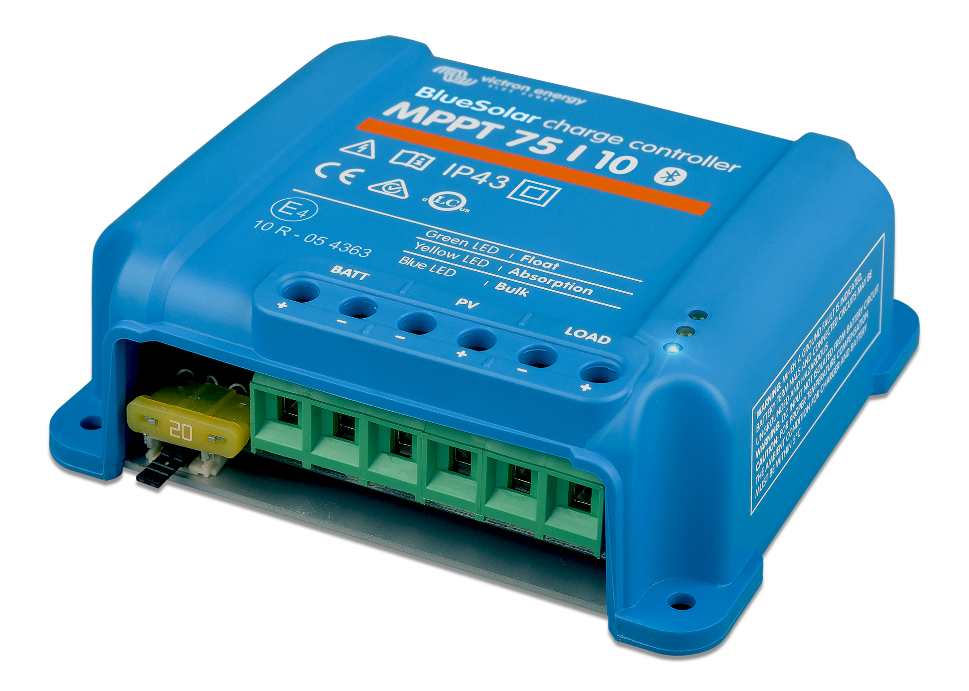 Victron SmartSolar MPPT 75/10 compact 12 V / 24 V 10 A charge controller with 75 V PV input, blue casing.