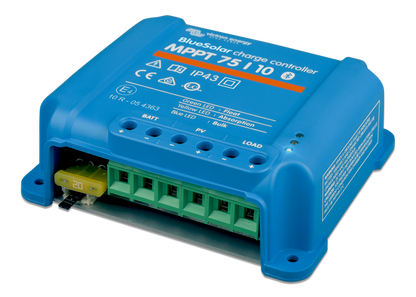 Victron SmartSolar MPPT 75/10 compact 12 V / 24 V 10 A charge controller with 75 V PV input, blue casing.